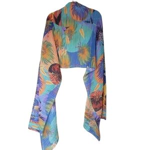 Echo Bright Tropical Print Scarf Beach Wrap Pleated Plisse Fabric